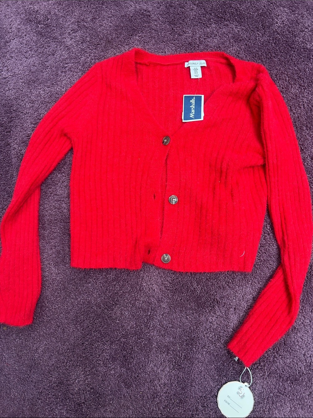 Marshalls Red Ribbed V-Neck Button Cardigan Sweater